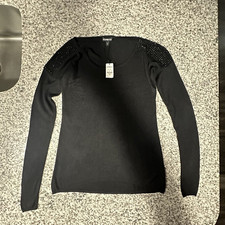 EXPRESS Long Sleeve Sweater Black Embellished Rhinestone Shoulder Size Small NWT