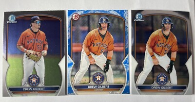 Lot of 3 DREW GILBERT 2023 Bowman ASTROS Mets /125 Paper, Base Chrome