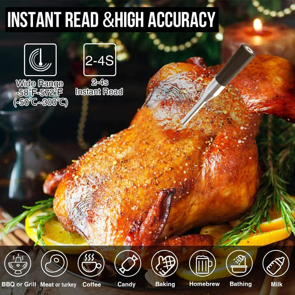 Wireless Meat Thermometer, 492ft Bluetooth Range, Instant Read Digital Thermo...