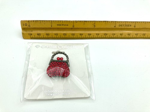Neu Neu in Verpackung Brosche - Metall Silber Geldbörse geschmückt mit roten österreichischen Kristallen - Bild 3 von 4