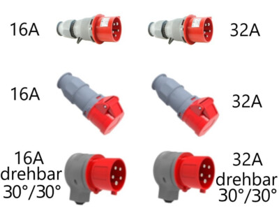 CEE 16A/32A 400V IP44 6h Stecker Kupplung 5-polig drehbar Starkstrom Steckdose