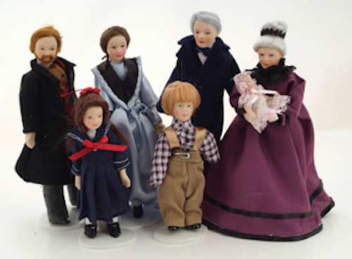 Dolls House Victorian Family of 7  Miniature Porcelain Dolls Streets Ahead