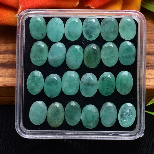 24 Pcs Natural Colombian Emerald Unheated 7mm 5mm Oval Faceted Cut Gemstones Lot - Picture 2 of 4