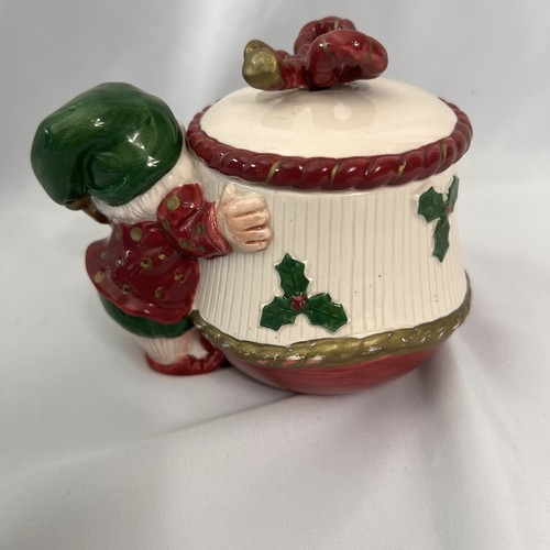 FITZ FLOYD VINTAGE OLD CHRISTMAS ELVES SANTA SUGAR CREAMER SET FF 1989 HOLIDAY - Picture 9 of 13