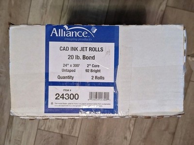 Alliance 20lb CAD Ink Jet Bond Paper 24'' x 300' Untaped 2 Rolls  24300 92 Bright