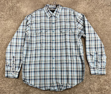 Van Heusen Classic Fit Button Up Shirt Men's L Blue Check Plaid Roll Tab SLV