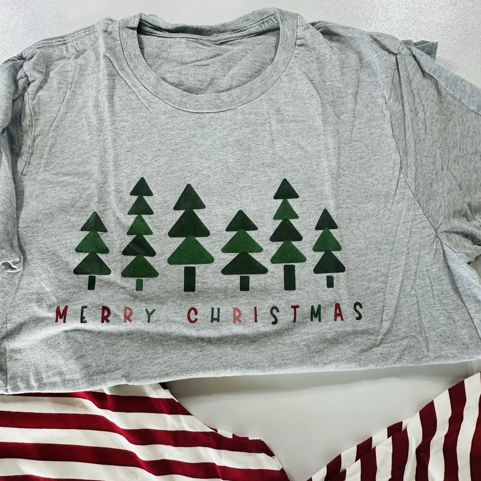 Gymboree Men’s XL Christmas Pajamas Set Red White Christmas Trees - Image 2 of 4