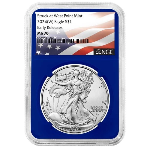 2024 (W) $1 1-oz American Silver Eagle NGC MS70 ER Flag Label Blue Core