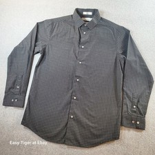 Calvin Klein Woven Check Shirt Black Gray Men's Button-Down Shirt M Slim Fit 16