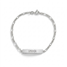 925 Sterling Silver Figaro Chain Identification Tag Bracelet for Girls  Boys