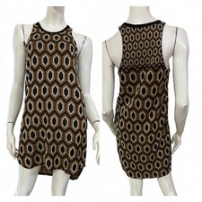 SEVENTY Vestito abito nero marrone fantasia geometrica, lurex Tg IT 42