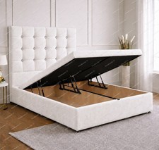Plush Velvet Ottoman Divan bed Gas lift Base and Cubed floorstanding Headboard