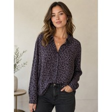 Rails Gray Black 100 Silk Leopard Print Button-Down Shirt Large