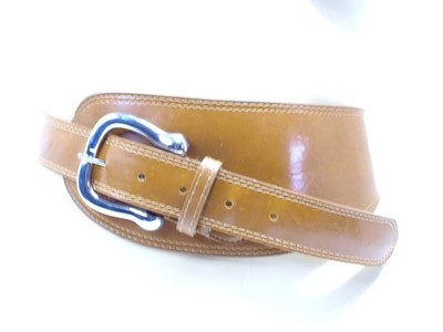 Absolutely Fresh Brown Patent Leather Belt with Silver Hardware Size M-L