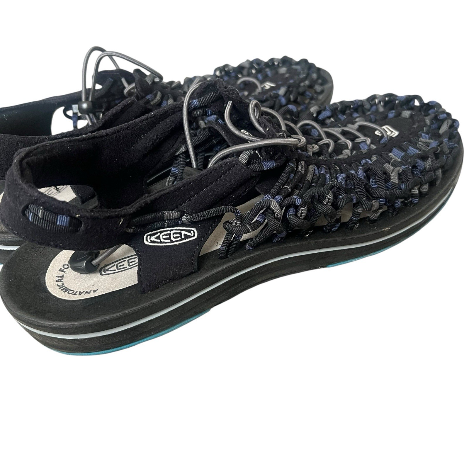 Sandali KEEN uomo taglia 12 Uneek rotondi in corda intrecciata nero blu escursionismo