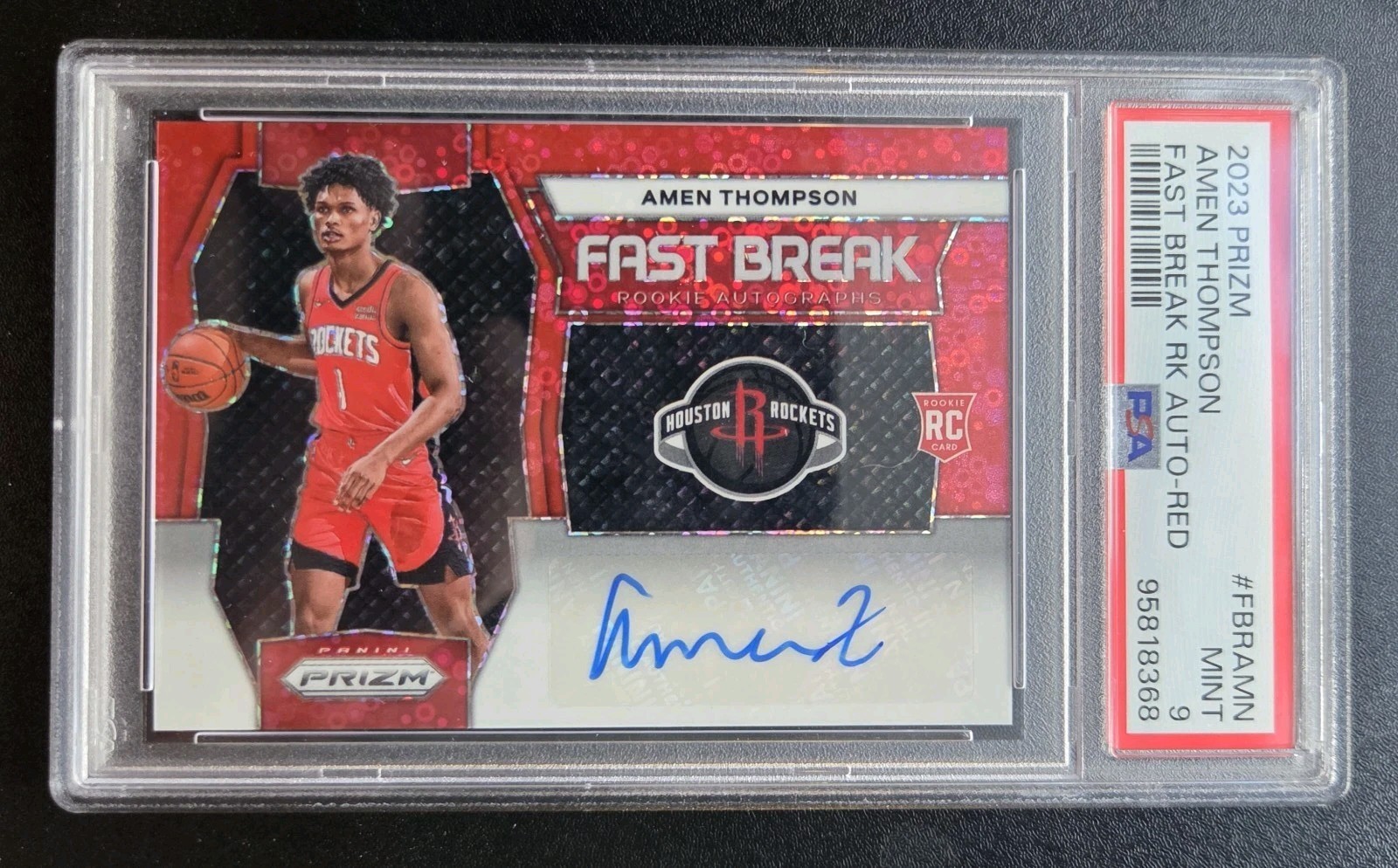 AMEN THOMPSON 2023 FAST BREAK RED AUTO /75 PSA 9 #FBRAMN