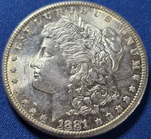 A 1881-S Morgan Silver Dollar, GEM BU MS!!! FLASHY