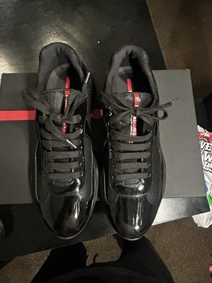 PRADA Men's Black Lace Up Sneakers Leather Mesh Comfort Size 10 or 11