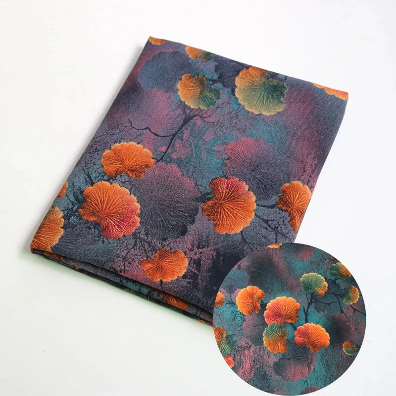 55'' Wide Embossed Rayon Viscose Fabric Robe Shirt Pants Material Leaf Pattern - Image 3 of 4