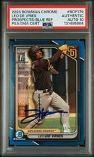 Leo De Vries 2024 Bowman Chrome AUTO /150 PSA 10 GEM BLUE REFRACTOR #179