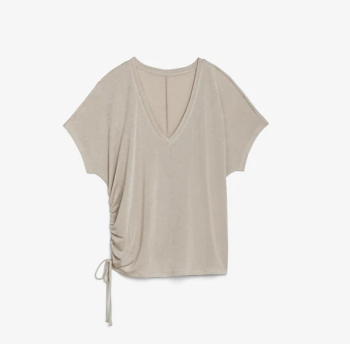 Express V-Neck Cinched Dolman Tee Beige Small S NEW! Ruched on side! CUTE