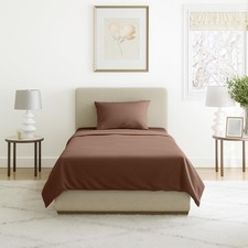 3 PCS Twin Brushed Microfiber Bed Sheet Set Brown Fitted Flat Bedding Linens