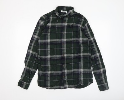 Jack & Jones Herren Flanellhemd grün kariert Button-Down M
