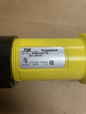 Russellstoll Electrical Plug 9C54U2/C75 50A 250VAC Yellow Black 1 Outlet
