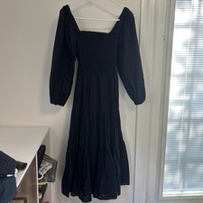 Madewell Women’s Navy Smocked Midi Dress Long Sleeve Size Small