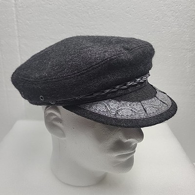 Vtg Men's Dark Gray Wool w Red inner lining Greek Fisherman's Cap