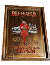 Vintage Beefeater London Mirror Wall Sign England Distilled Dry Gin  12"x15.625"