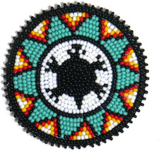 Handmade Beaded Rosette Medallion Patch Applique Native American Style