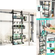 Waterproof Over Door Shower Caddy - Easy Install 4-Tier with Toothbrush Holders