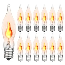 12 Count Halloween Flickering Flame Lights Bulbs, C7/E12 Clear Shaped,...