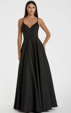 Mac Duggal 48855 Sz 16 Black Classic A-line V-neck Ball Gown Pockets $398
