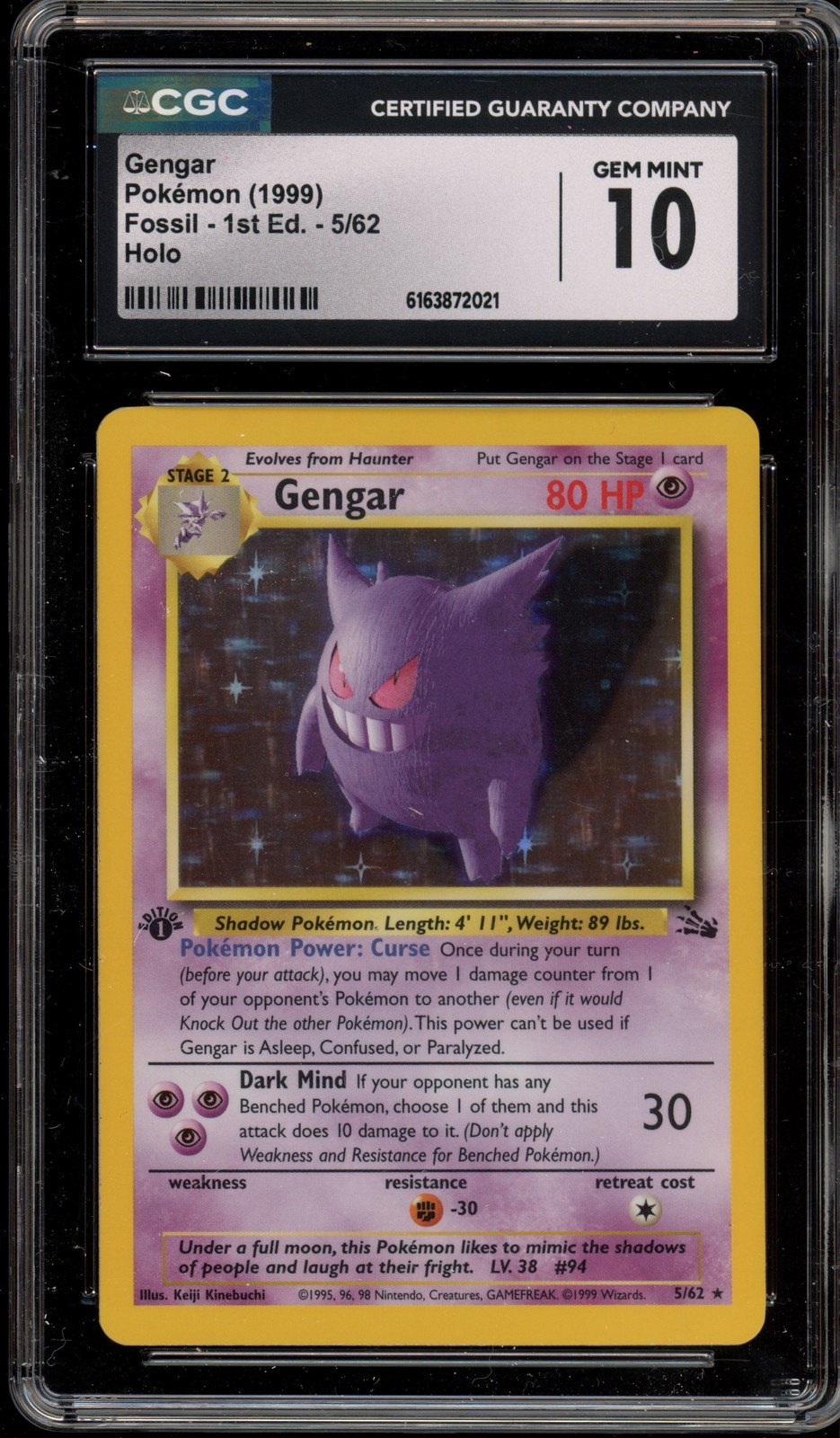 Pokemon Gengar Fossil 1st Edition Holo Rare #5 CGC 10 Gem Mint