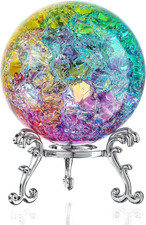 60Mm Ice Cracked Crystal Ball Paperweight Colorful Glass Ball with Stand