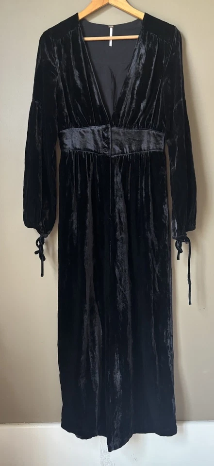 Free People S Velvet Jumpsuit Black Boho Witchy Goth Holiday Versatile - Image 2 of 4