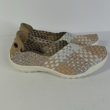 Bernie Mev Rigged Fly Womens SIze 39/US 8 Woven Slip On Shimmer Beige Silver