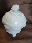 Vintage Milk Glass Candy Dish Jar with Lid Paneled Harvest Grape 5.5"