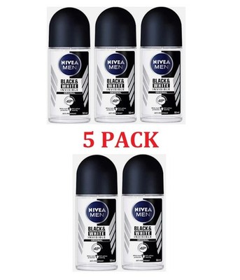 5 PACK! NIVEA Men INVISIBLE BLACK & WHITE Antiperspirant 48 hour -Roll On -50ml