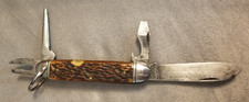 VTG Camillus NY Scout Knife Jigged Bone Camp Utility Multi Tool USA