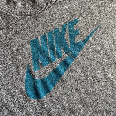 VINTAGE 70s - 80s NIKE GRAY T-SHIRT W/BLUE SWOOSH SZ XS BLUE TAG