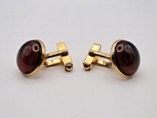 Vintage 1950's Swank Gold Tone Ruby Red Glass Hinged Toggle Back Cufflinks