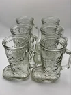 (6) VTG Clear Glass Cowboy Boot Shaped Mugs 'Das Boot' 6"H Drinking Barware EUC