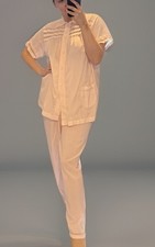 Vintage 1960s Barbizon Pink Cotton Blend Pajama Set Floral Lace Trim Large