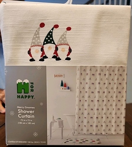 H for Happy Merry Christmas Whimsy Merry Wichtel Duschvorhang 72" x 72" Neu mit Etikett - Bild 1 von 10