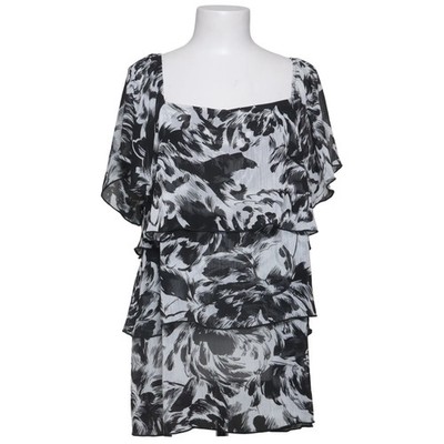 Matalan, Top, Größe: 48, Schwarz/Weiß, Polyester, Blumen, Damen #kJG