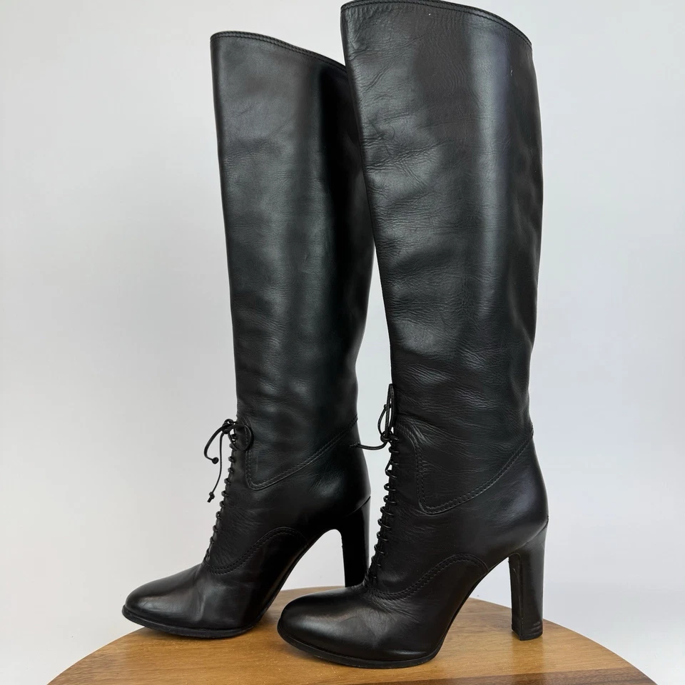 Botas de montar altas de cuero negras Tom Ford para mujer con cordones talla EU 38,5 GUC Foto 2 de 4