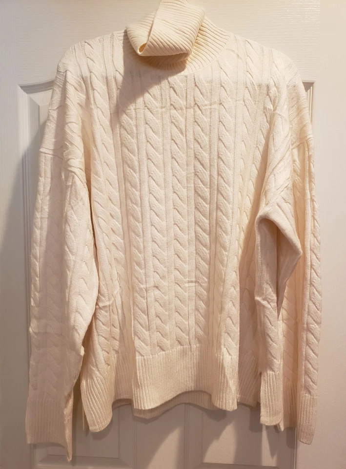Suéter de Cuello Alto Tejido con Cable Marfil XL Talla Grande Nuevo con Etiquetas Grueso Manga Larga Pullover Foto 2 de 4